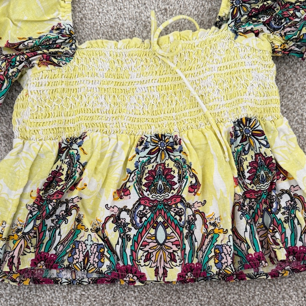 Floral Yellow Smocked Women's Top